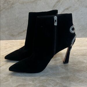 ANTONIO MELANI Black Heeled Boots with Rhinestone Accent